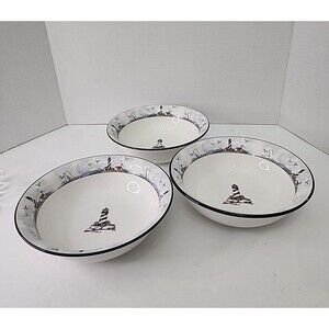 Totally Today Coastal Lighthouse Bowls Stoneware Soup Cereal 7.25" Vtg Set of 3